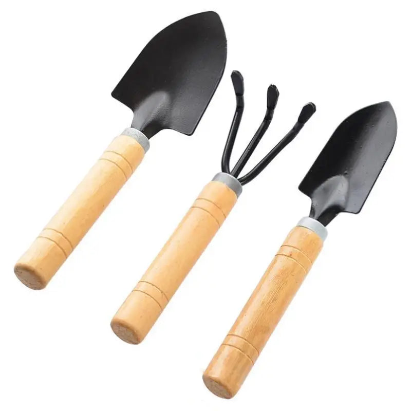 3-teiliges Gartenwerkzeug-Set – Set aus Schaufel und Rechen, Holzgriff, lackiertes Eisen
