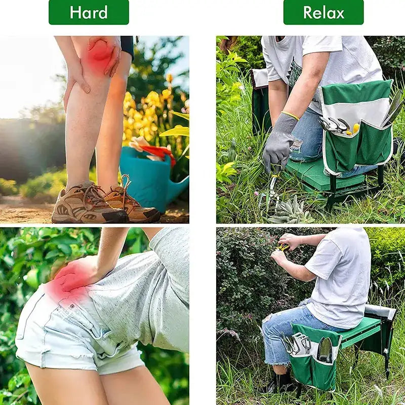 Klappbare Garten-Kniebank und Sitzhilfe – Belastbar bis 150 kg, inkl. Werkzeugtaschen